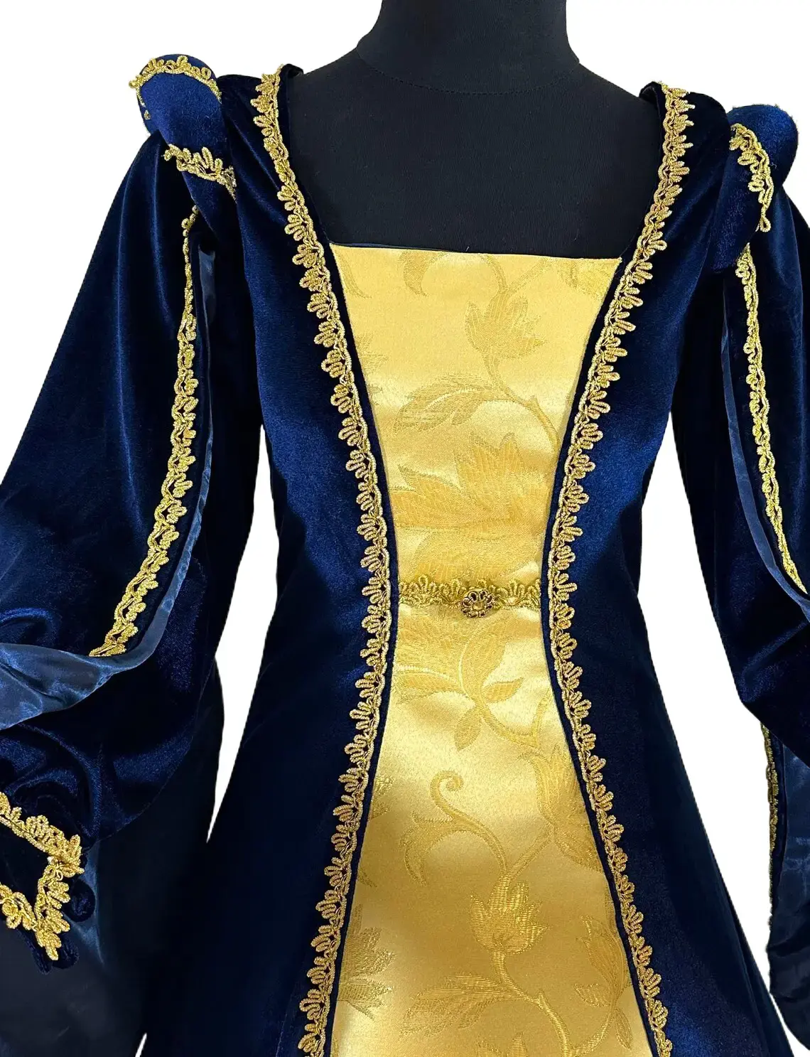 Velvet Tudor Dress with Fitted Waist Gown and Satin-Lined Arm Tippets for Women's Cosplay at Renaissance Fair - Clothing, Womenswear Navy Adjustable Baroque Costume