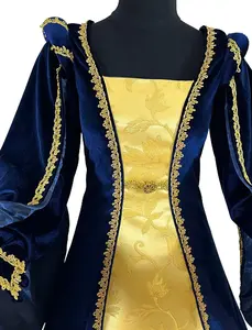 Velvet Tudor Dress with Fitted Waist Gown and Satin-Lined Arm Tippets for Women's Cosplay at Renaissance Fair - Clothing, Womenswear Navy Adjustable Baroque Costume
