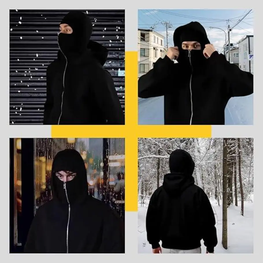 トップス 00s Emporio Armani Balaclava Hoodie Balaclava Hoodie with Built-In Zipper Hoodies Windproof Men Fall