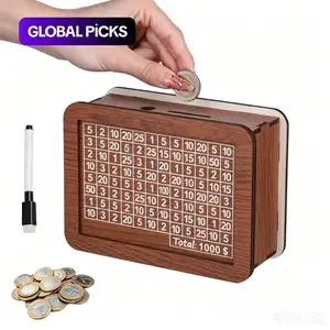 Wooden Creative DIY Money Saving Piggy Bank, Reusable Money Saving Box with Marker Pen, Home Ornament, Home Decor Accessory, Ideal for Home, Office, Dormitory & School #GLOBAL PICKS