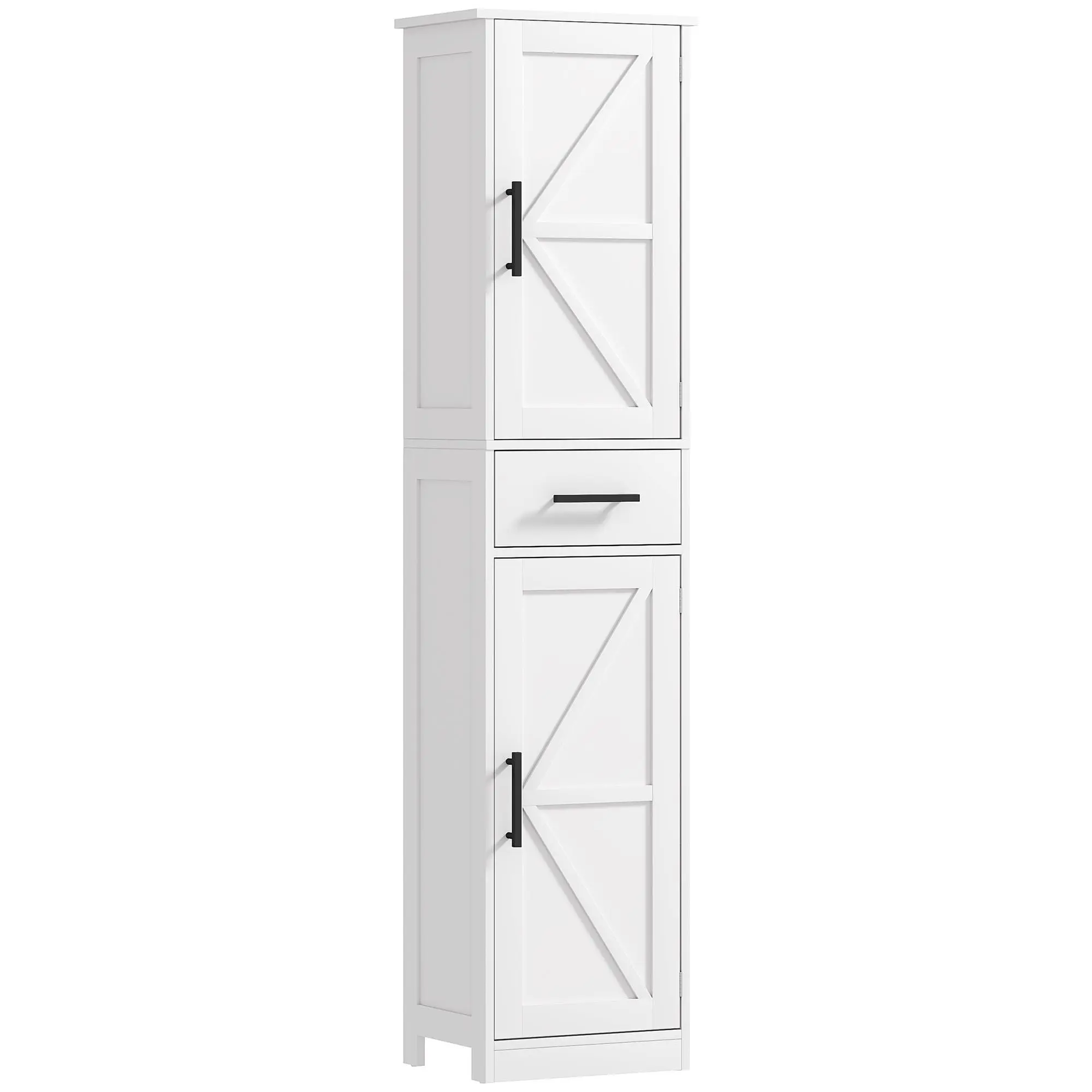 HOMCOM Narrow Bathroom Storage Cabinet, 67" Tall Farmhouse Cabinet with Drawer, Barn Doors and Adjustable Shelves, Freestanding Linen Cabinets for Small Space, Distressed Gray