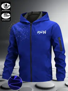 Men's Waterproof Jacket Lightweight Hooded Outdoor Coat, Lightweight Sports Jacket, Athletic Jackets, Multi-Pocket Zipper Design, Perfect for Skiing Skating Hiking Fishing