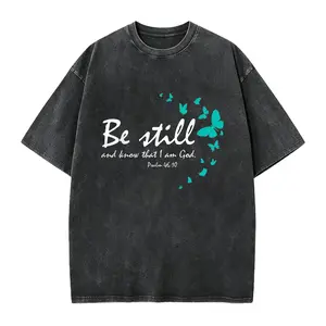 100% Cotton Unisex Christian Bible Verse Gifts Religious Butterfly Be Still God T-Shirt Casual Graphic Printed Vintage Tshirt