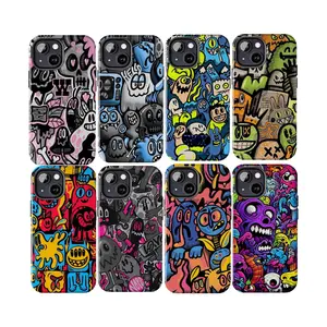 Illustrated Monster Phone Case, Funny Demon Monster Graffiti , Trendy Scrapbook Style, Cartoon Art, Gifts, Hand Drawn Doodle Suitable for iPhone 17-11 Pro Max/Plus and  Samsung Galaxy S23-25