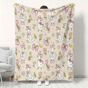 1PC Warm/Comfortable and Cute Big White Goose Print Super Soft Flannel, Lightweight/Multiple Sizes/Ramadan Gift - Festival Design