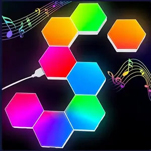 Hexagon LED Light Panels 8 Pack RGB Wall DecorLights with Music Sync, App & Remote ModularRoom Decor for Bedroom, Living Room, GamingSetup, Gifts