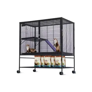 Metal Small Animal Cage, Multi‑Level Ferret Cage for Small Animals, Large Hamster Cage with Removable Ramp & Removable Tray for Chinchilla, Rabbit, Guinea Pigs, Hedgehog, Gerbil