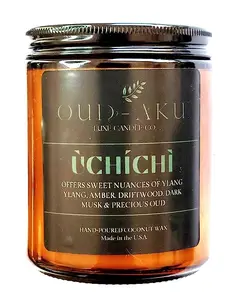 OUD-AKU Luxury Scented Coconut Wax Candle "UCHICHI" WELLNESS MEN WOMEN 7 OZ JAR HOME GIFT MOTHER FATHER RELAXATION SELFCARE LUXURY CANDLE SCENTED WAX OUD FRAGRANCE OIL 44 HOURS AMBER YLANG YLANG Gift Birthday Sleep-helping Bedroom Smokless