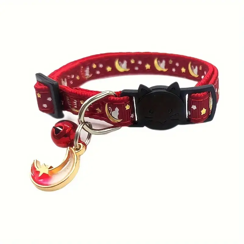 Glow-In-The-Dark Cat Kitten Collar, Adjustable Collars Moon & Star Design, Separable Safety Pet Necklace, Night Visible Kitty Accessory