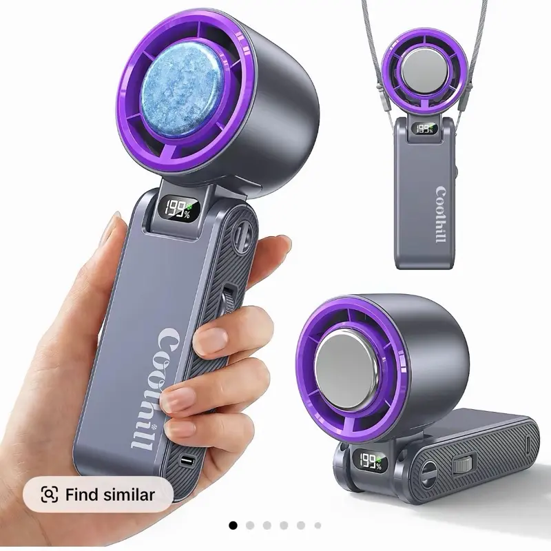 CoolHill Portable Handheld Fan - 199 Adjustable Speed Levels, Foldable Design