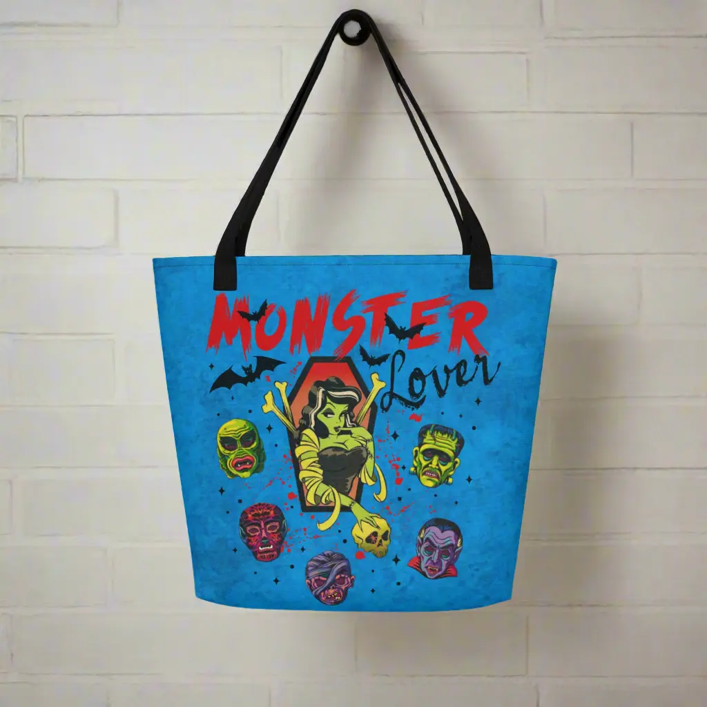 Vibrant Monster Print Tote Bag for Women, Large Casual Polyester Carryall with Inside Pocket for Beach & Shopping, All-Over Print, Beach Outing, Women's Tote Bags, Webbing Straps, Double Handle