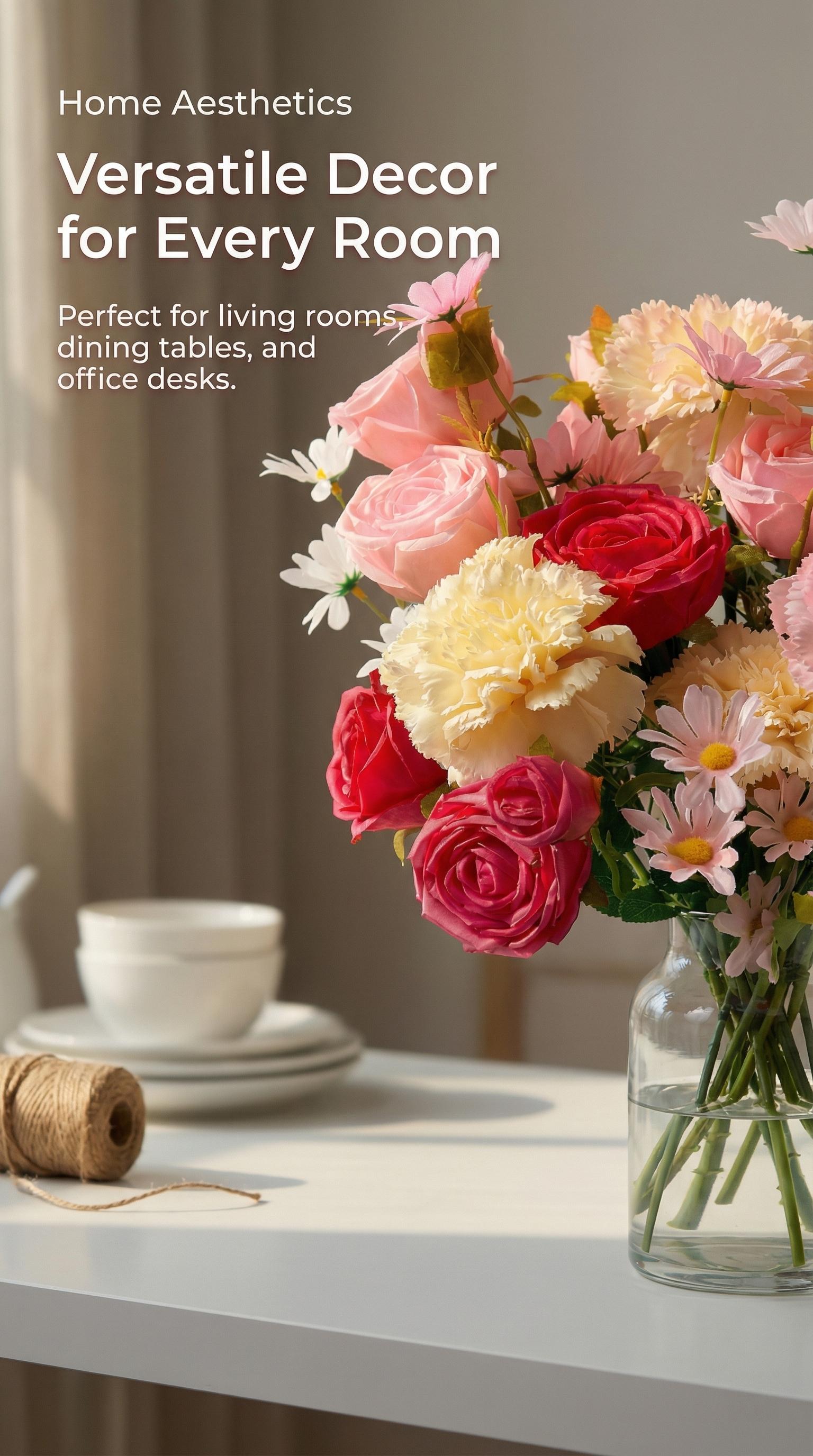 DIYGift, Mother's Day gift Artificial Carnation Flowers - Flowers with Stems  Eternal Roses Bouquet Anniversary Birthday Valentines Gifts for for Home Decor, Wedding, Bridal Bouquet, Anniversary, Birthday and Floral Arrangements filler Outdoor Realistic