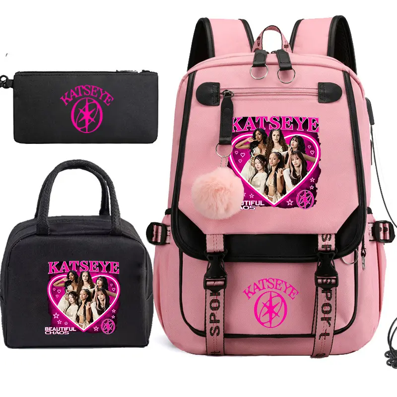 Mnaga Style Backpack 3 Piece Set Large Capacity Student School Backpack with Lunch Bag and Pencil Case