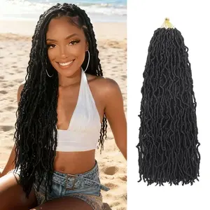 20 Inch Faux Locs Crochet Hair 7 Packs Pre Looped Soft Locs Butterfly Locs Goddess Locs Synthetic Dreadlocs For Black Women （1B Black#）