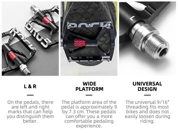 ROCKBROS MTB BMX Pedals CNC Non-Slip Lightweight Aluminum Alloy 9/16" Spindles with 5 Stainless Steel Spikes & Sealed Bearings for Secure & Smooth Cycling