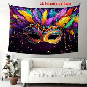 1pc Vibrant Feather Masquerade Backdrop, Polyester Fabric, No Electricity Needed, Ideal for Carnival, Mardi Gras, Birthday & Tailgating Events, Festive Photo Booth Background