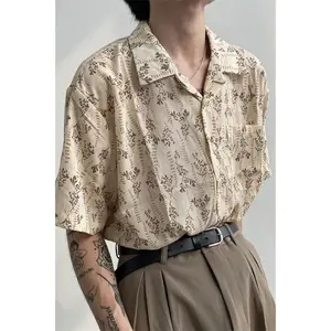 Hawaiian Shirt for Men Small Flower Cuba Collar Vintage Holiday Beach Couple Clothing Male Top Summer