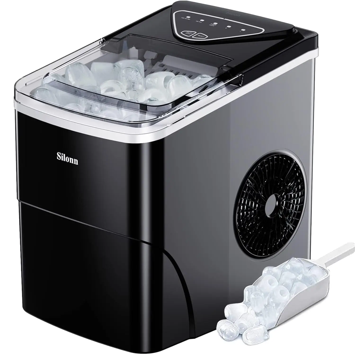 Silonn Ice Maker Countertop, Portable Ice Machine with Carry Handle, Self-Cleaning Ice Makers with Basket and Scoop, 9 Cubes in 6 Mins, 26 lbs per Day