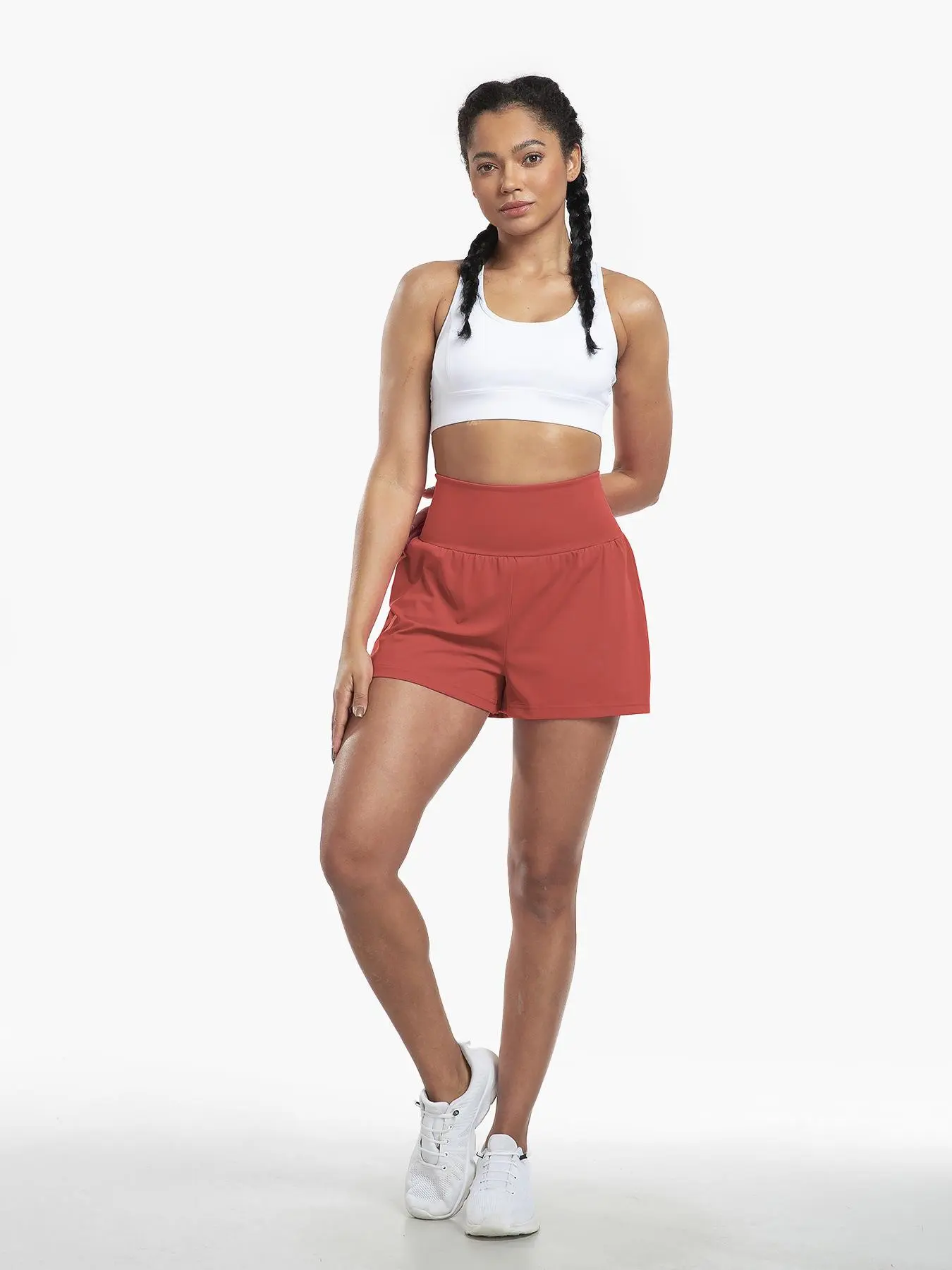 KAMB Women's High-Waisted Lined Athletic Shorts - Lightweight Compression, Tummy Control, Anti-Chafing, Built-in Liner, Side Pockets for Gym, Running, Casual Fitness Training, Lined Shorts, Athletic Shorts Casual Activewear Shorts Fitness Training Shorts