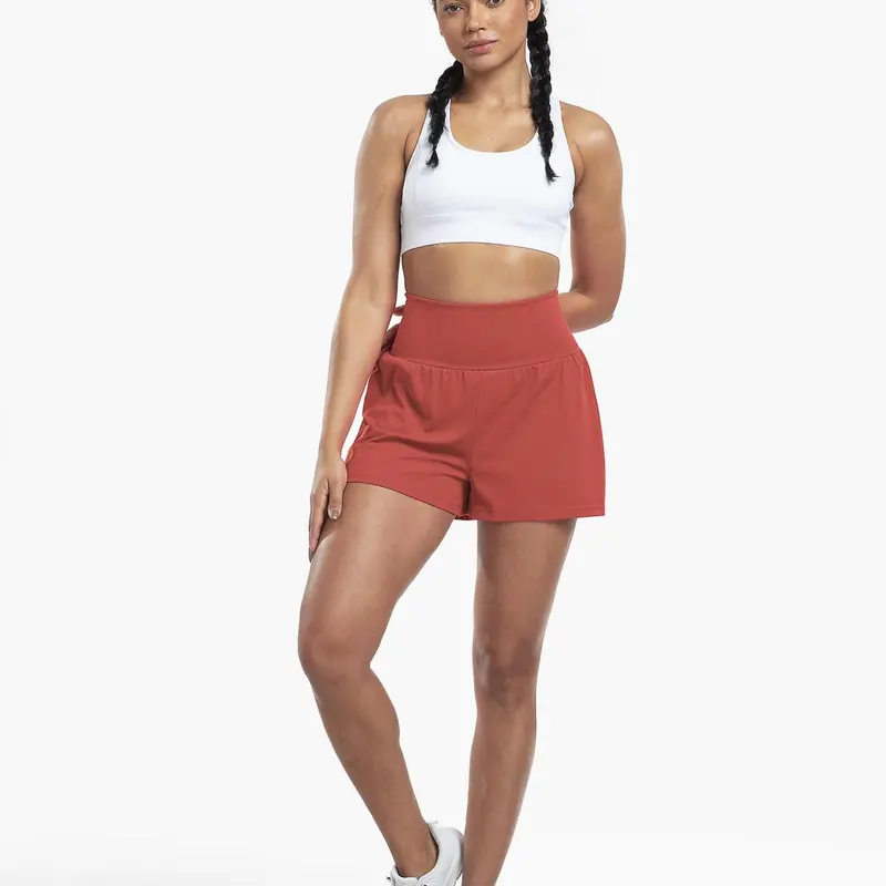 KAMB Women's High-Waisted Tight Lined Active Sports Shorts - Lightweight Compression, Tummy Control, Anti-Chafing, Built-in Liner, Dual Side Pockets, Dry Breathable, 6 Colors, Sporty Chic for Gym, Running, Yoga