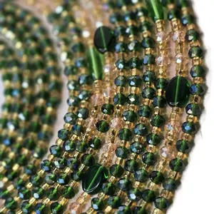 Emerald Opulence Tie on Waistbeads - Green Beaded Accessory with Gold Accents and Black Accents