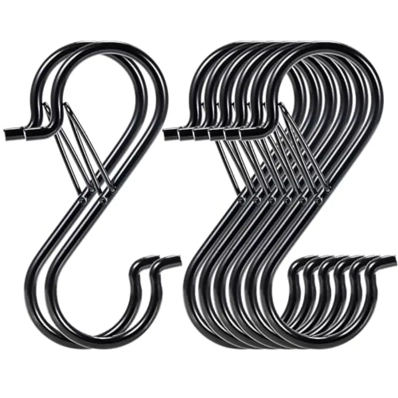 12-Piece S-Type Hooks Set, Metal Safety Clips for Hanging Plants, Clothes, Shower Curtains, Baby Bath Curtains, Kitchen Utensils, Durable & Versatile, Decorative Shower Curtain Hooks