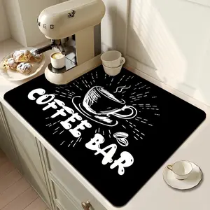 Coffee Theme Kitchen Mat, 1 Count Non-slip Kitchen Placemat, Absorbent Coffee Machine Mat, Kitchen Decor Accessories, Housewarming Gift, Coffee Bar, Coasters