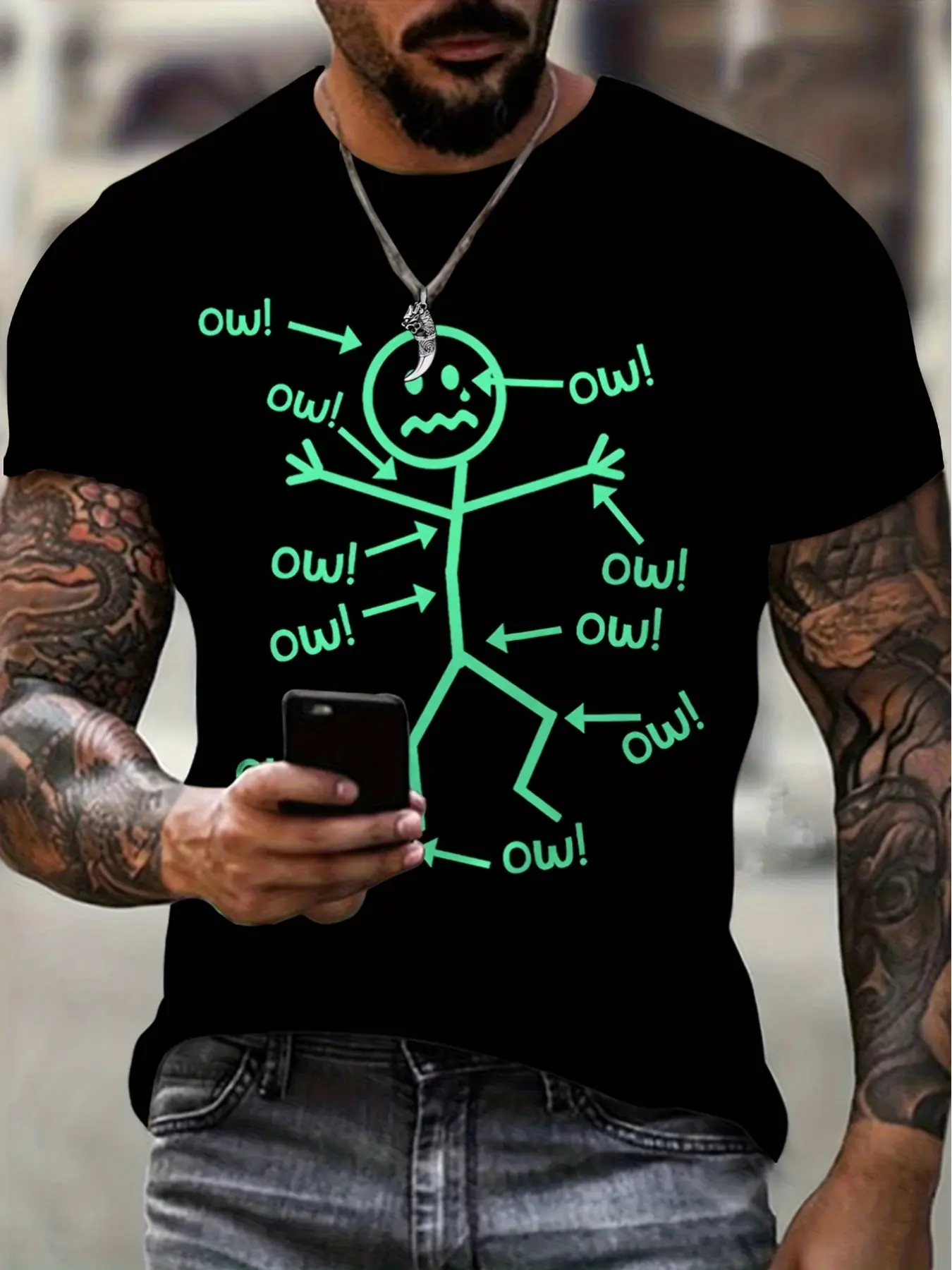 Ow Ow Ow Shirt - an Interesting Awareness of Chronic Pain Round Neck Casual Shirt, Man, Print, Streetwear
