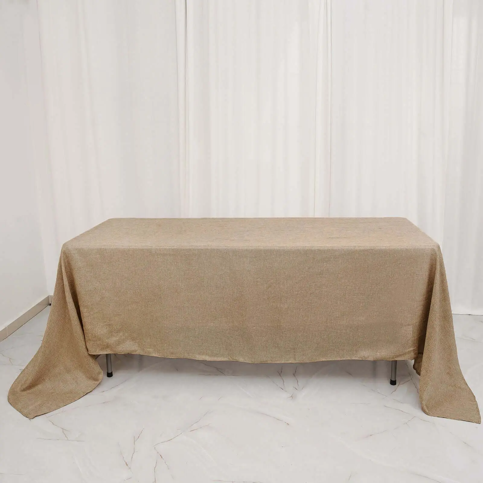 60"x126" Natural Faux Burlap Jute Rectangle Tablecloth - Shabby Chic Rustic Look, Machine Washable Kitchen Linen for Home, All Seasons Events Decor