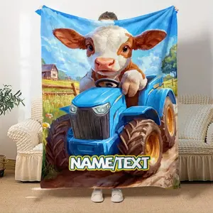 1 Custom Name New Year Cute Cow High-Definition Printed Blanket - Lightweight Flannel Sofa Blanket, Suitable for Travel, Living Room, Office, Sofa and Bed - Digitally Printed Fluffy Blanket, Soft and Warm Flannel Fabric, Suitable as a Gift for Family or F
