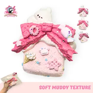 YOYOSQUISHY Pink Cute Toast House Soft Muddy Texture Taba Squishy Toy Handmade Food-Grade Silicone Stress Reliever 9.8x10.3x4.6 cm Gift-Ready Box