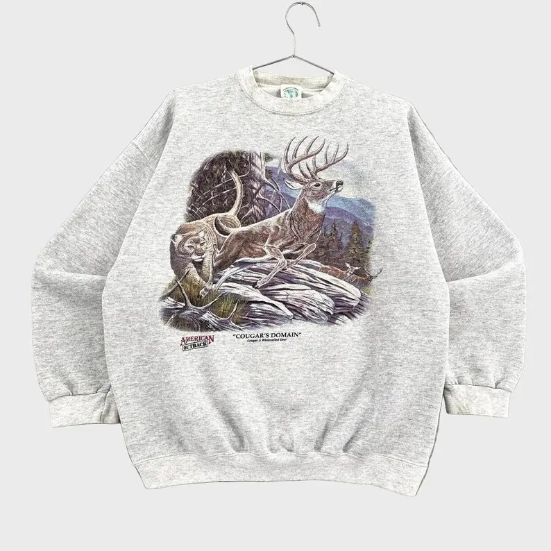 Vintage 90s Deer Cougar Animal Wildlife Crewneck Sweatshirt