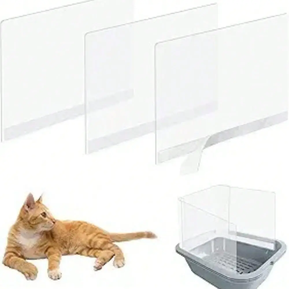 3Pcs Litter Box Splash Guard, Transparent PET Thicken Cat Litter Box Shield, Easy Clean Splash Guard for Open Top Pee Pan, Only Cover
