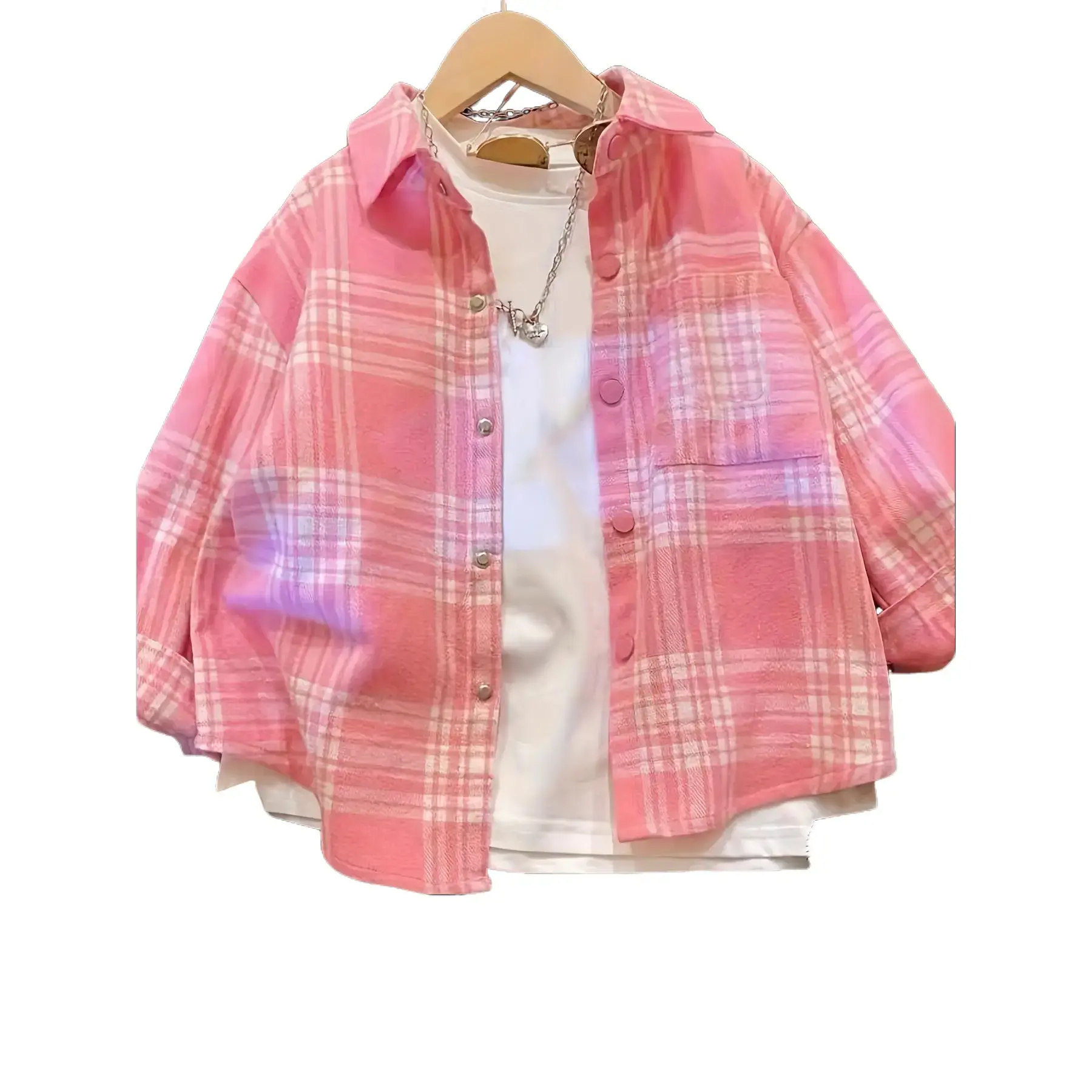 Girls' Casual Plaid Print Shirt in Pink, Long Sleeve Single-Breasted Cotton Top for School & Everyday Wear, Back To School Haul, Button-Down, 11-12Y, Collared Neck, Clothes, Prop 65 Safe, Blouse/Shirt, 7-8Y, 9-10Y, Cute Clothes For School