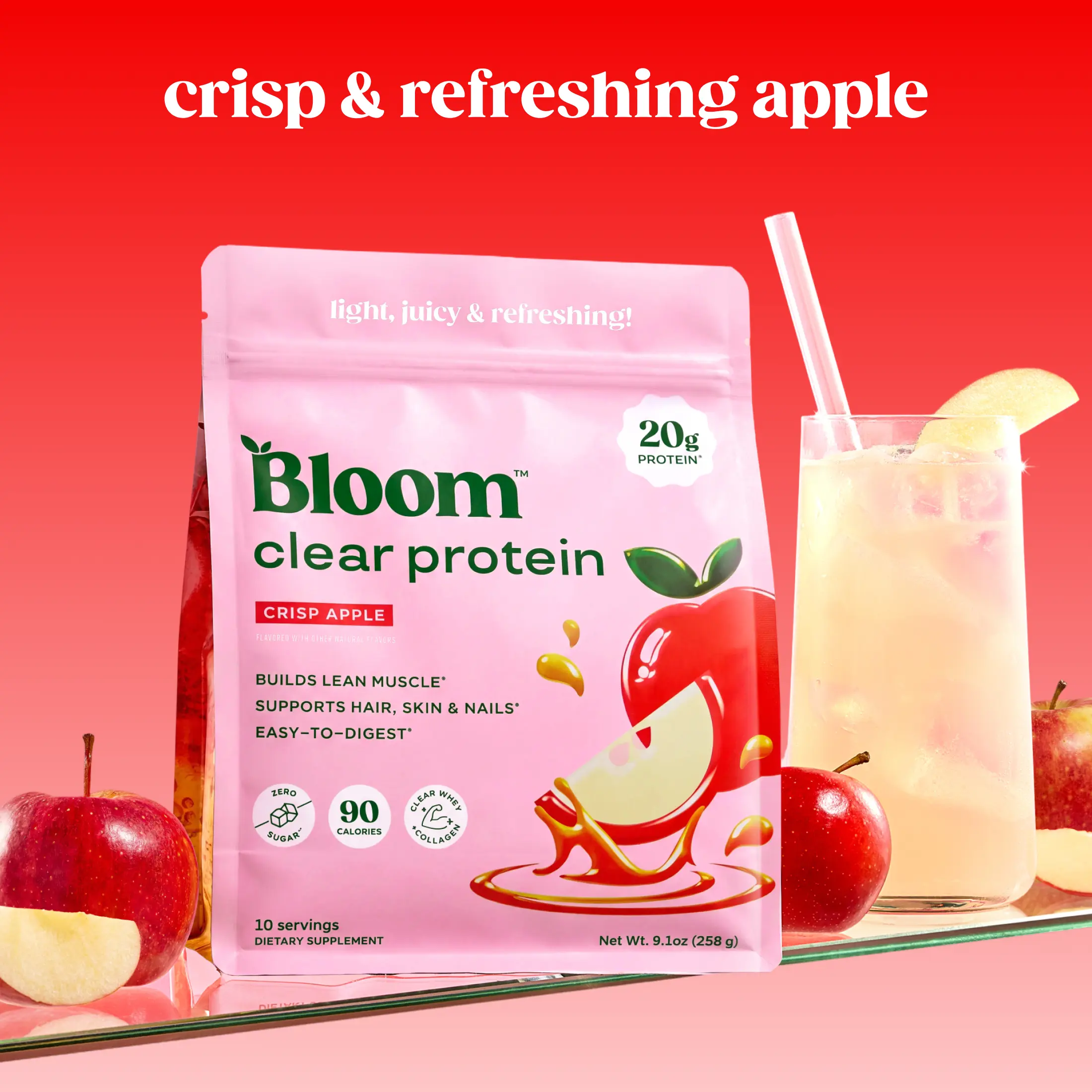 Bloom Nutrition Clear Protein - Clear Whey + Collagen Protein Blend | 20g Protein, 90 Calories, 0g Sugar, Light & Refreshing Fruity Drink | Protein for Women *contains dairy