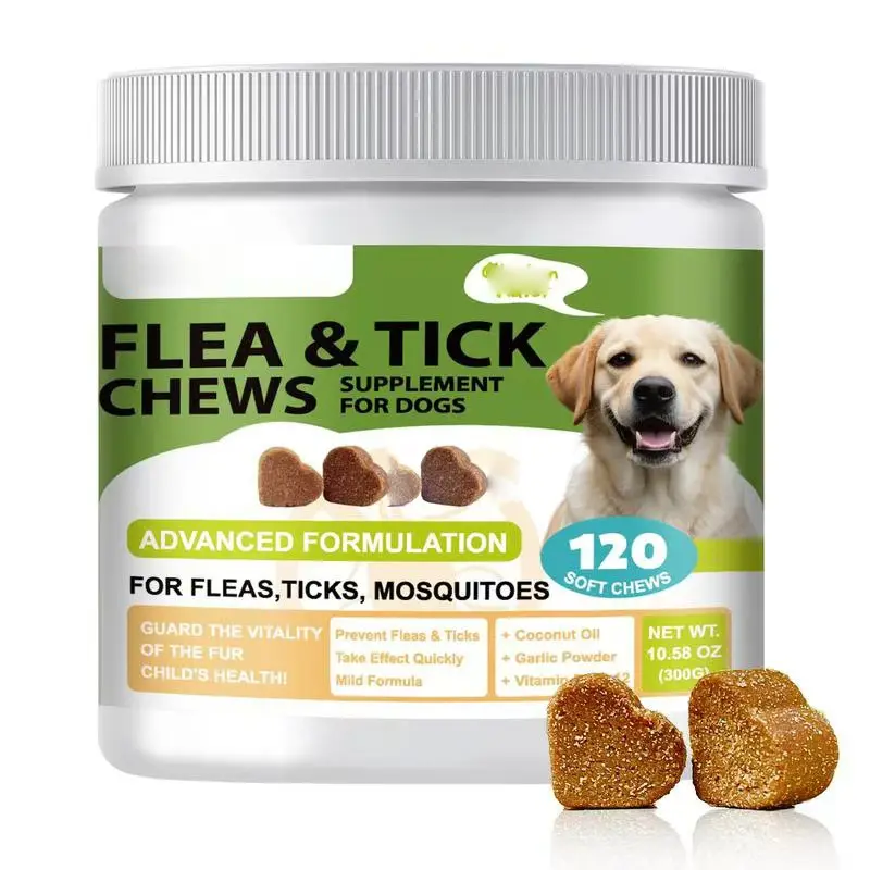 120ct Dog Flea & Tick Support Soft Chews - Natural Pesticide-Free Vitamin Supplement with Rosemary Repel, Chicken Flavor, Suitable for Puppies & All Breeds/Sizes