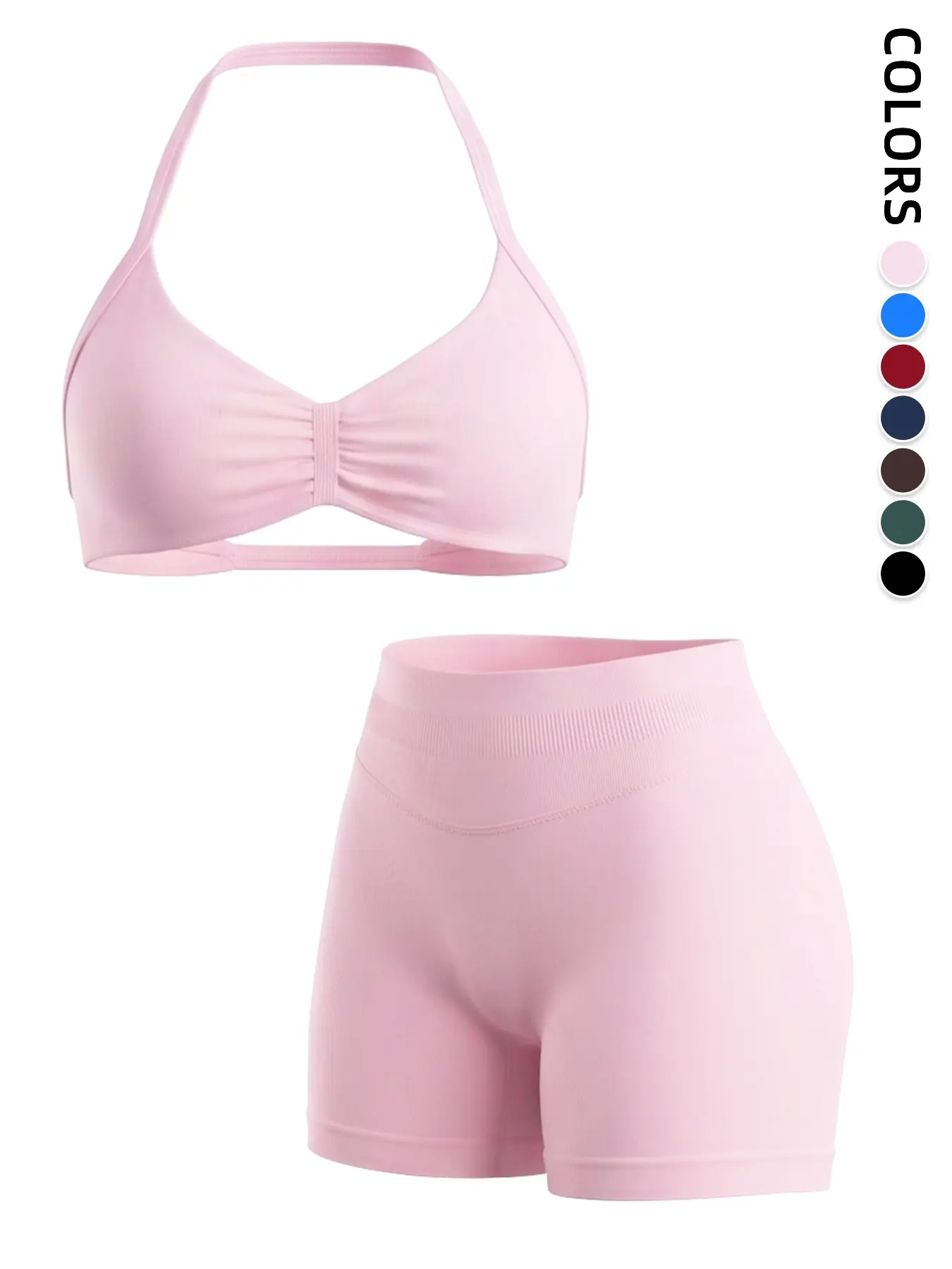 Women's Tight-Fit Halter Sports Bra with Shapewear Shorts, Sporty Bra Set, Sporty Workout Bra, Comfortable Lightweight Seamless Design, Ideal for Fitness, Workout and Daily Wear, Yoga Workout Bras