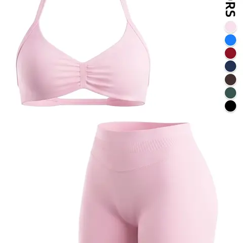 Women's Tight-Fit Halter Sports Bra with Shapewear Shorts, Sporty Workout Bra, Comfortable Lightweight Seamless Design, Ideal for Fitness, Workout and Daily Wear, Yoga Workout Bras, Workout Clothes Women