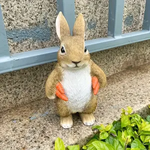 Resin Garden Bunny Statue with Carrot - Standing Rabbit Sculpture for Indoor/Outdoor Decor, Farmhouse Lawn & Yard Art, Perfect Easter Holiday Accent