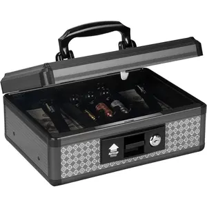 Box with Lock,  Box with Key Lock & Removable  Tray 8.26 * 5.3 * 11 inch (Black, Medium)