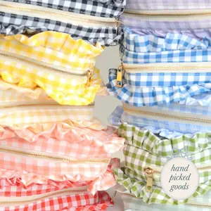 Gingham Ruffle Cosmetic Bag