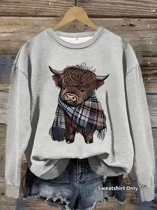 Women's Casual Embroidered Scarf Pullover Sweater, Soft Long Sleeve Round Neck Sweatshirt, Comfortable Daily Wear