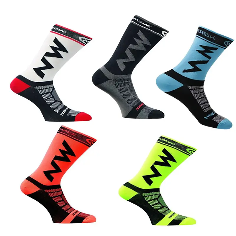 5 Pairs High-Performance Athletic Socks, Wave Print Moisture-Wicking Cycling Socks, Non-slip Sport Crew Socks for Outdoor Activities