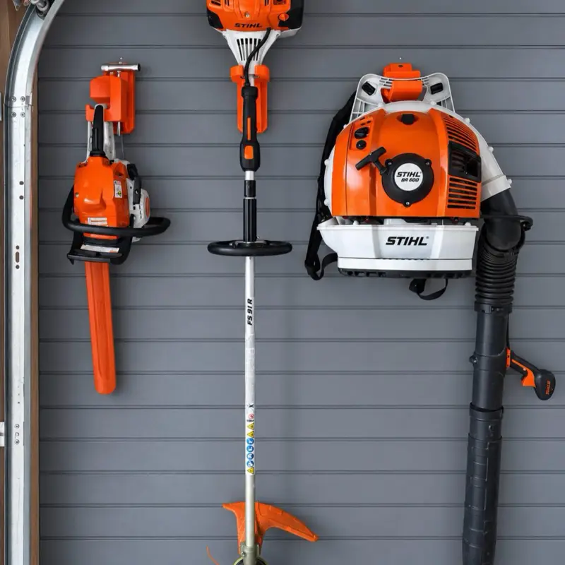 Stihl Tool Wall Mount Brackets - Garage Storage Organizer for Trimmer, Blower & Chainsaw - 3D Printed Holder