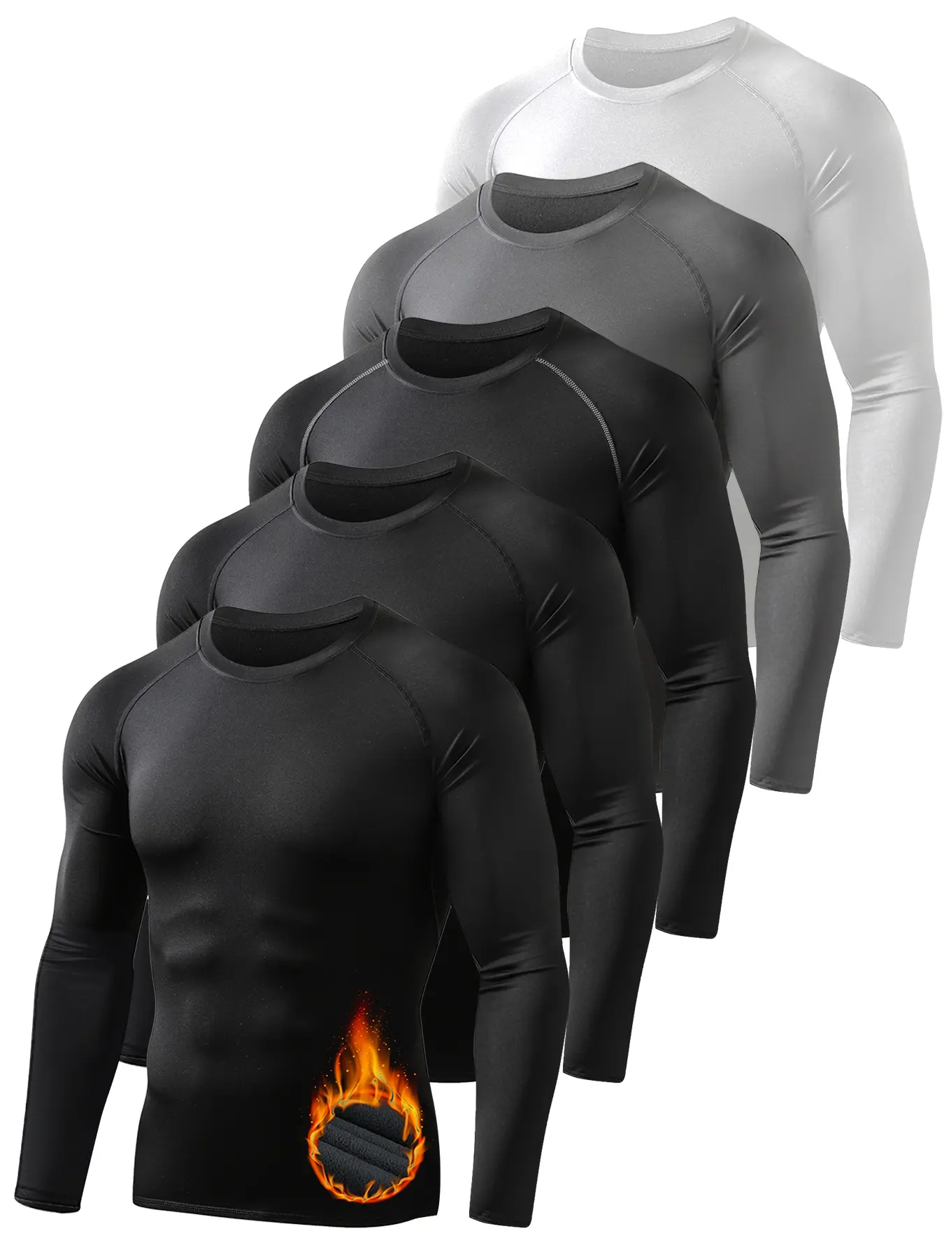 5-Piece Men's Thermal Compression Long-Sleeve Sports T-Shirt Warm Sports Top for Cold Weather Workouts Ideal for Versatile Sports Activities,summerwins summerwins