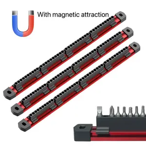 1/4 Inch Hex Drill Bit Storage Rack, 40 Hole Sliding Screwdriver Bit Rail Holder, Aluminum Alloy Magnetic Base, for Storing Drill Bits, Garage Tool Storage, Construction Tool Organizer