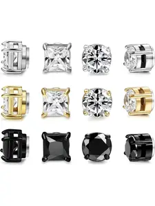 6 Pairs Colorful Sparkling Zirconia Non-Piercing Magnetic Earrings for Women Men Stainless Steel Unisex Multi-color Design with High Polished Finish Exquisite Glamorous Charm for Daily Leisure Streetwear Occasion Decoration Without Ear Piercing