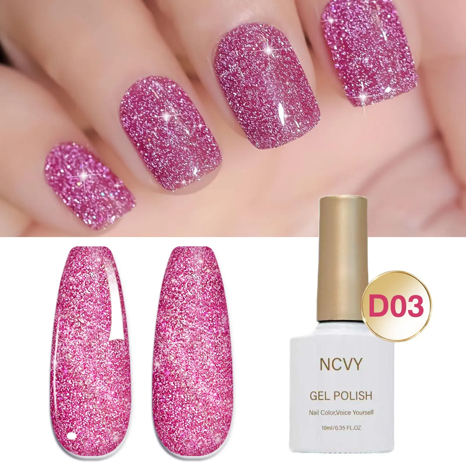 NCVY Purple Glitter Gel Nail Polish, 10ml/0.35oz Nail Polish, Nail Art, Manicure, long-lasting formula with LED curing, salon quality, perfect for DIY at home, ideal gift for Valentine's Day and spring/summer, safe formula free of HEMA, Gelnails