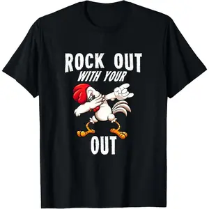 Rock Out With Your Cock Out Funny Rooster Graphic T-Shirt