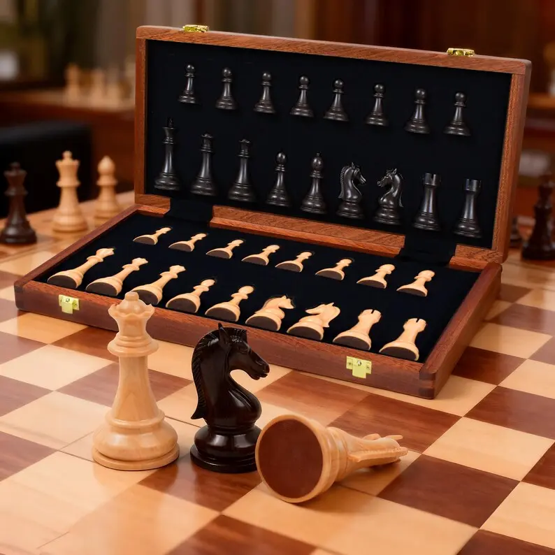 FINDAMAZE Wooden Chess Set for Adults Kids 15'' Chess Board with Handmade Pieces, Folding Portable Travel Unique Chess Sets Game for Tournament Professional Beginner summerwins